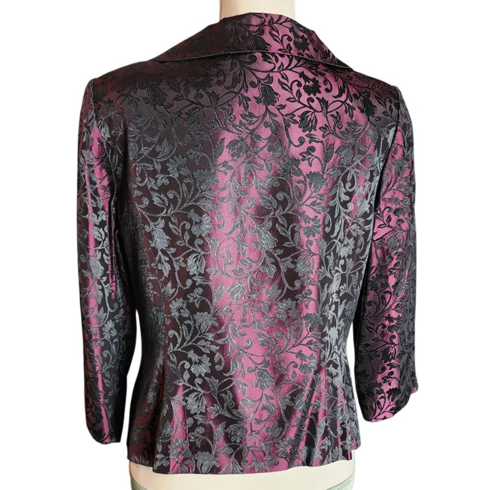 Maggy London Y2K Size 10 Brocade Jacket Floral Magenta Black 3/4 Sleeve Blazer - Picture 4 of 12